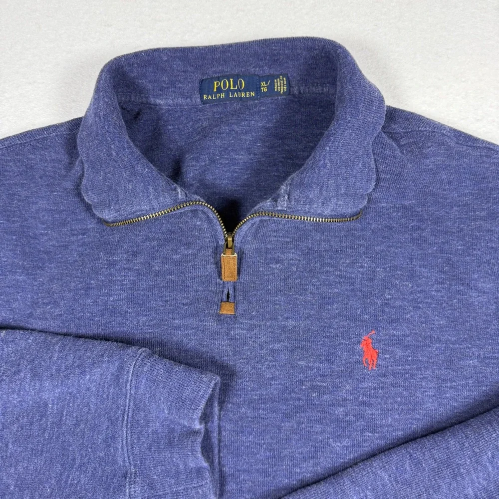 Polo Ralph Lauren Quarter Zip Pullover Mens XL Blue Heathered Cotton Sweater